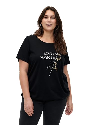 Zizzi Damen Große Größen T-Shirt Baumwolle Gummizug Print Gr 42-44 Black w. Live von Zizzi