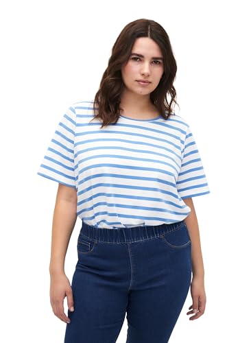 Zizzi Damen Große Größen T-Shirt Baumwolle Rundhalsausschnitt Streifen Gr Gr L Marina Stripe von Zizzi