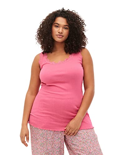 Zizzi Damen Große Größen Top Grippt Spitze Rundhals Gr 42-44 Hot Pink/Black von Zizzi