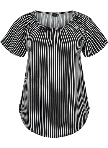 Zizzi Damen Plus Size Bluse Viskose Kurze Ärmel Gr Gr XL (54/56) Black/White Stripe von Zizzi