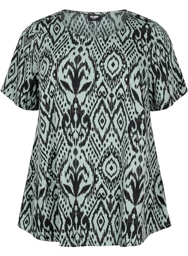 Zizzi Flash by Damen Große Größen Bluse Kurze Ärmel Print Gr Gr XL (54/56) Green Bay Ehnic von Zizzi