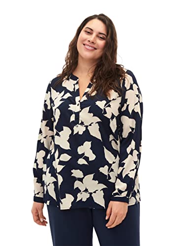 Zizzi Flash by Damen Große Größen Bluse Print Lange Ärmel Gr 42-44 Blue White Flower von Zizzi