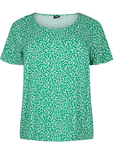 Zizzi Flash by Damen Große Größen Bluse Viskose Kurze Ärmel Größe 42–60 Gr L (50/52) Bright Green Wh.AOP von Zizzi