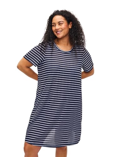 Zizzi Flash by Damen Große Größen Kleid Kurze Ärmel Print Größe 42–60 Gr M (46/48) Night S. W. Stripe von Zizzi