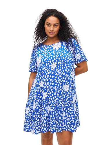 Zizzi Flash by Damen-Kleid in großen Größen, Viskose, Kurze Ärmel, Größe Gr XL (54/56) Nautical Bl.Wh.AOP von Zizzi