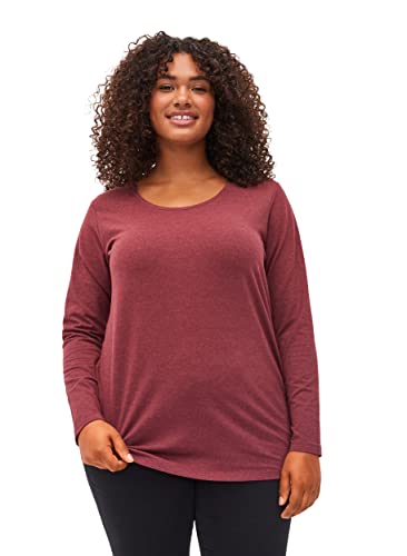 Zizzi Frauen Große Größen Bluse Rundhalsausschnitt Lange Ärmel Größe 42-44 Cabernet Melange von Zizzi