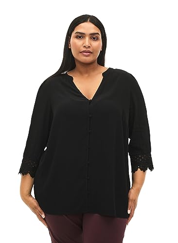 Zizzi Frauen Große Größen Hemd Viskose V-Ausschnitt Knöpfe Größe 46-48 Black von Zizzi