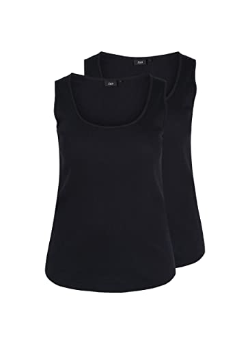 Zizzi Große Größen Damen 2er-Pack Baumwolltops Gr 42-44 Black/Black von Zizzi