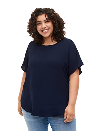 Zizzi Große Größen Damen Kurzarm Bluse mit Rundhals Gr - Plus Size Damen Kleidung 50-52 Navy Blazer von Zizzi