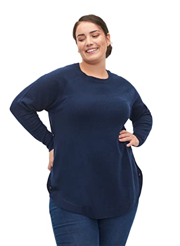 Zizzi Große Größen Damen Strickbluse mit RIPP und Rundhals Gr 46-48 Navy Blazer Mel. von Zizzi