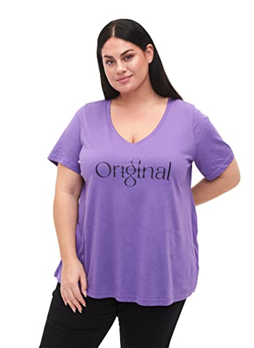 Zizzi Große Größen Damen T-Shirt Baumwolle Druck V-Ausschnitt Gr 42-44 Deep Lavender ORI von Zizzi