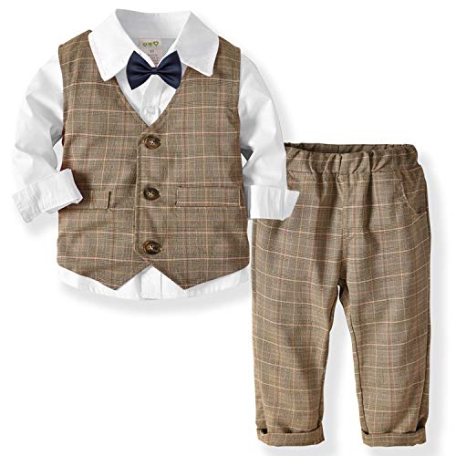 ZOEREA Baby Jungen Kleidung Set Shirt + Weste + Hose Baby Fliege Braun Anzug für Baby Geburtstagsparty Kleid von ZOEREA