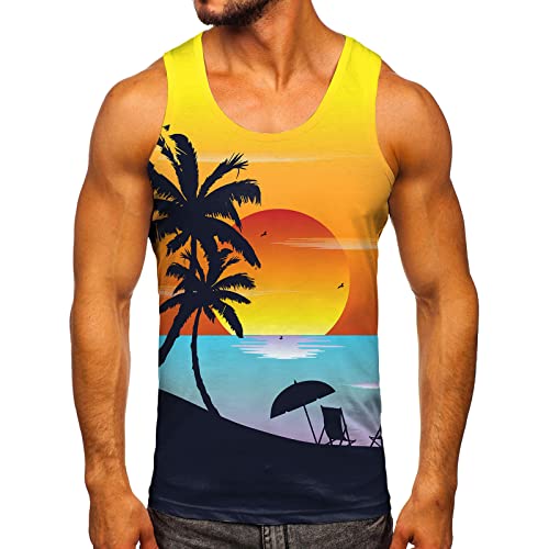 Zofedap Gym Tank Top Herren Hawaii Hemd Männer Sport Ärmelloses Shirts Fitness Muscleshirt Achselshirts Muskelshirt Trainingsshirt Tanktop Trägershirt Funktionsshirt Kompressionsshirt Herren Ärmellos von Zofedap