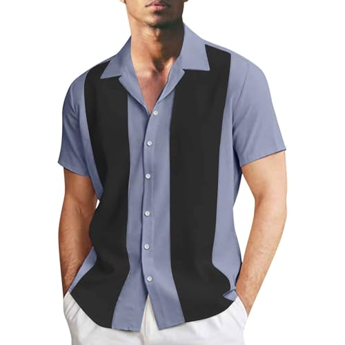 Zofedap Hawaii Hemd Männer Gestreiftes Bowling Hemd Herren Rockabilly 50er Kurzarm Zweifarbig Vintage Hemden Ringelshirt Knopfverschluss Freizeithemden Sommerhemd Zofedap Hawaii Hemd Männer Gestreiftes Bowling Hemd Herren Rockabilly 50er Kurzarm Zweifarbig Vintage Hemden Ringelshirt Knopfverschluss Freizeithemden Sommerhemd von Zofedap