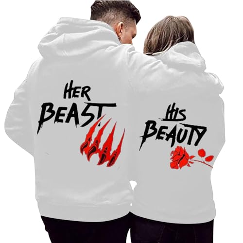 Zofedap Her Beast ＆ His Beauty Partner Pullover Hoodie Pärchen Kapuzenpullover für Herren und Damen Couple Liebe Sweatshirt Beide 38 von Zofedap