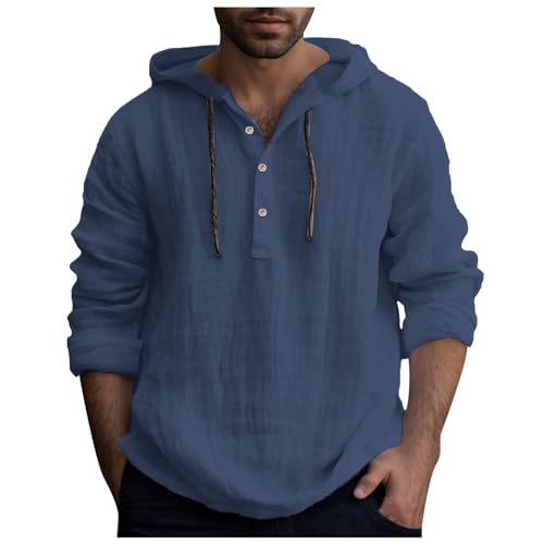 Zofedap Leinenhemd Herren Langarm mit Kapuze Sommer Hoodie Dünn Hawaii Hemd Männer Einfarbig Lässig Sommerhemd Freizeithemden Langarmshirt Linen Kapuzenhemd von Zofedap