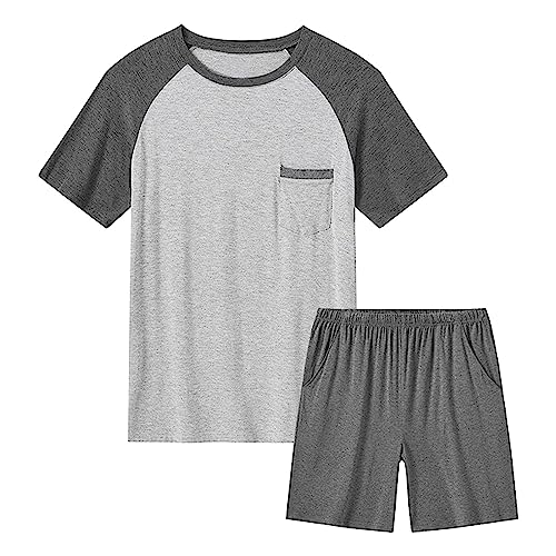 Zofedap Schlafanzug Herren Kurz Pyjama Set mit Kurzarm und Schlafshorts Einfarbig Sommerpyjamas Pyjamahose Schlafanzüge Nachtwäsche Oberteile Hausanzug Männer Sleepwear Pyjama Schlaf von Zofedap