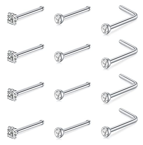 Zolure 20g Nasenstecker Nasenpiercing L-Form Piercingnase Straight Stud Bar Chirurgenstahl Cz Inlay Piercing Schmuck Für Frauen Männer von Zolure