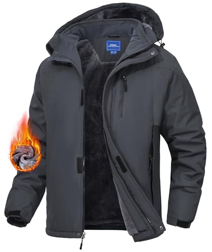 Zoofly Herren Winterjacke Warme Gefüttert Skijacke Wasserdicht Funktionsjacke Verdickt Snowboardjacke Fleecejacke Mit Kapuze Männer Dunkelgrau-XXL Zoofly Herren Winterjacke Warme Gefüttert Skijacke Wasserdicht Funktionsjacke Verdickt Snowboardjacke Fleecejacke Mit Kapuze Männer Dunkelgrau-XXL von Zoofly