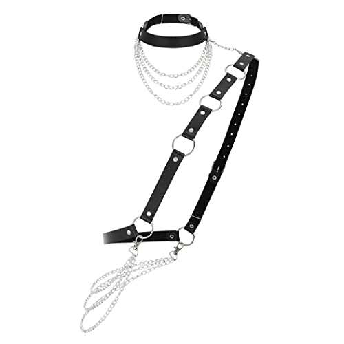 Zookey Gothic Leder Körperkette Schwarz Leder Taillenkette Punk Rave Brustkette Gürtel BH Schmuck Zubehör für Frauen und Mädchen, Schwarz , 38 von Zookey