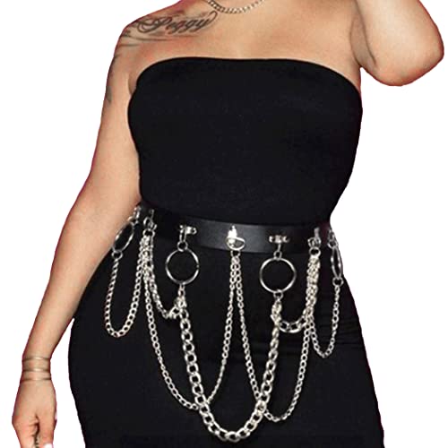 Zookey Punk Leder Taillenkette Gürtel Gothic Rave Taillenkette Harness Nachtclub Körperkette Cosplay Modeschmuck für Frauen und Mädchen von Zookey