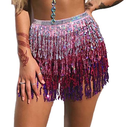 Zookey Pailletten Quasten Rock Rave Fransenrock Rock für Bauchtanz Hüftschal Festival Outfit für Frauen und Mädchen von Zookey