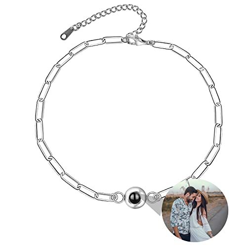 Benutzerdefinierte Foto Armbänder für Paare, personalisierte Bild Armbänder mit Fotos, Kreis Foto Armbänder Link Kette Foto Projektion Armbänder für Frauen Männer Jahrestage Geburtstag Weihnachten von Zopmopae