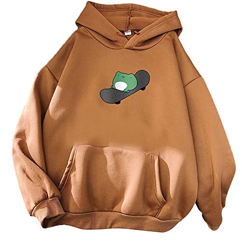 Kawaii Frosch Hoodie Frauen Skateboarding Frosch Kapuzenpullover Langarm Pullover Sweatshirt Tops mit Tasche für Mädchen Frauen von Zopmopae