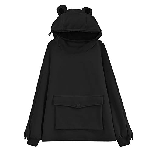 Zopmopae Frauen Frosch Hoodie Netter Reißverschluss Mund Frosch Sweatshirt Langarm Pullover Mit Kapuze Tops mit Tasche von Zopmopae