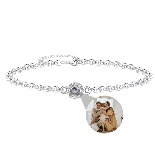 Zopmopae Personalisiertes Armband mit Bild innen, Individuelle Foto Projektion Armband, Kreis Bild Armband personalisiert, Foto-Gedenk-Armband für Frauen Freundin Mutter Männer Haustiere von Zopmopae