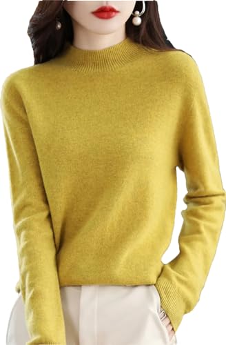 Zozogag Damen-Strickpullover Aus Merinowolle Und Kaschmir Mit Rollkragen, Langärmlig, Pullover, Oberteil Yellow M von Zozogag