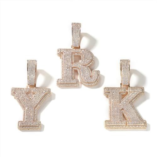 A-Z Alphabet Anhänger Halsketten 18K Gold plattiert 26 Buchstaben Anhänger Halskette Initial Halsketten Hip Hop Iced Out Buchstaben Kette mit Anhänger Schmuck Geschenk für Männer Frauen von ZqlDDayUP