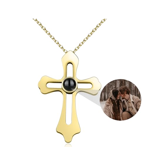 Benutzerdefinierte Foto Halskette Kreuz Projektion Halskette mit Bild Ich liebe dich Sterling Silber Kreuz Anhänger Bild Halskette personalisierte Foto Halskette Bild Schmuck Geschenke für Frauen von ZqlDDayUP