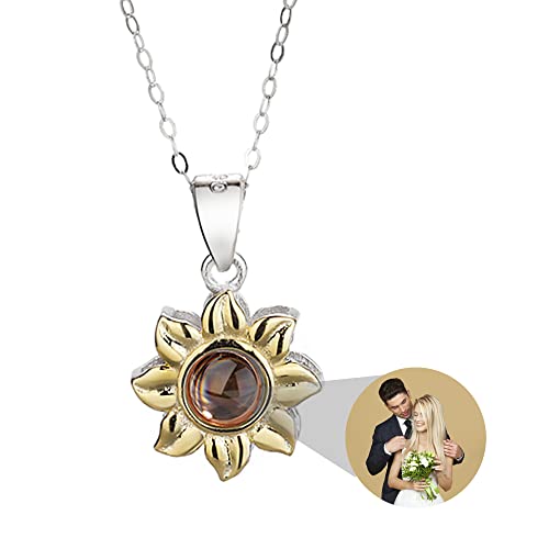 Benutzerdefinierte Foto Projektion Halskette Sonnenblume Halskette mit Bild im Inneren 925 Sterling Silber Daisy Blume Charme Kette Anhänger Halskette personalisierten Schmuck Geschenke für Frauen von ZqlDDayUP