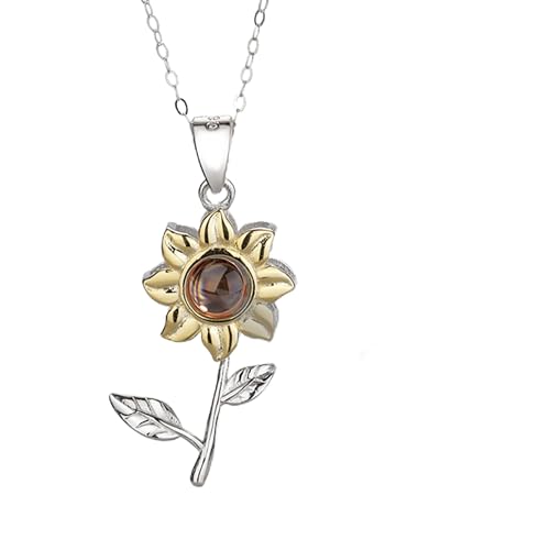 Benutzerdefinierte Foto Projektion Halskette Sonnenblume Halskette mit Bild im Inneren 925 Sterling Silber Daisy Blume Charme Kette Anhänger Halskette personalisierten Schmuck Geschenke für Frauen von ZqlDDayUP