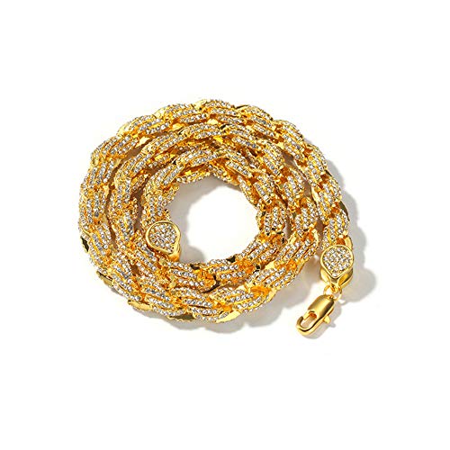 ZqlDDayUP 9mm Rope Twist Kette Halskette 18K Gold Plated Lab Diamond Iced Out Heavy Rope Kette Halskette Hip Hop Schmuck für Männer Frauen von ZqlDDayUP