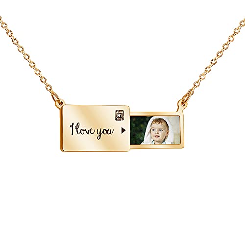 ZqlDDayUP Personalisierte Umschlag Medaillon Halskette für Frauen, benutzerdefinierte Foto Halskette graviert Bild Text Anhänger personalisierten Schmuck Geschenk für Mutter Freundin Frau Freunde von ZqlDDayUP