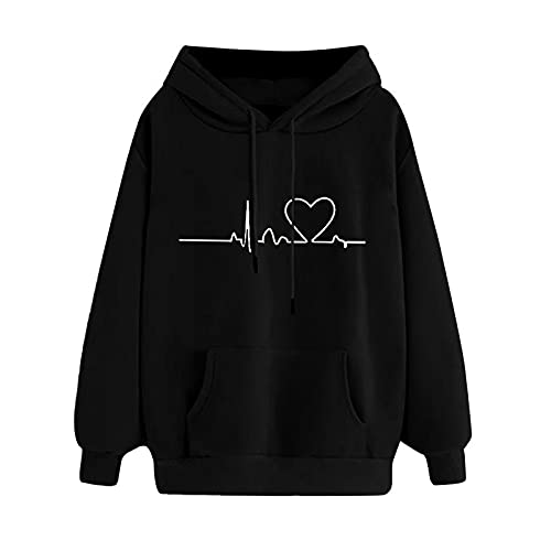 Damen Hoodie mit Kapuze EKG-Muster Kawaii Kapuzenpullover Locker Langarmshirt Pullover Sweatshirt Bequeme Hoodies Damen Süss Sweatshirts Damen Langarm Pulli Oberteile Teenager Mädchen Hoodies Shirt von Zshosam