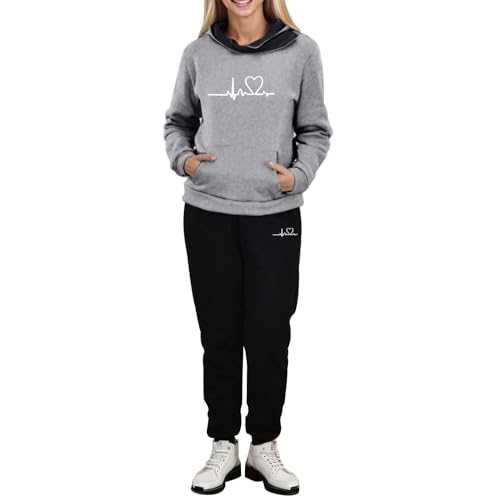 Damen Jogginganzug Traingsanzug Sportanzug Weicher Pullover Anzug 2 Stück Set Hoodie Langarm Sweatshirt 2 Teilig Sport Bekleidungs Freizeitanzug Lange Ärmel Top + Hose Sportanzug (Set02 Grey, XXXL) von Zshosam