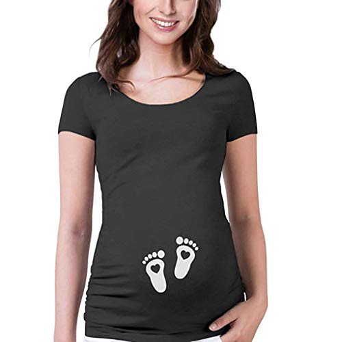 Damen Mutterschaft Stilltop Kurzarm Umstandsshirt Oberteile Herz Baby Füße T-Shirt Grafik Frauen Umstandsmode Umstandsbluse Umstandsbluse mit kurzen Ärmeln Festliche Damen Gr. 50 von Zshosam