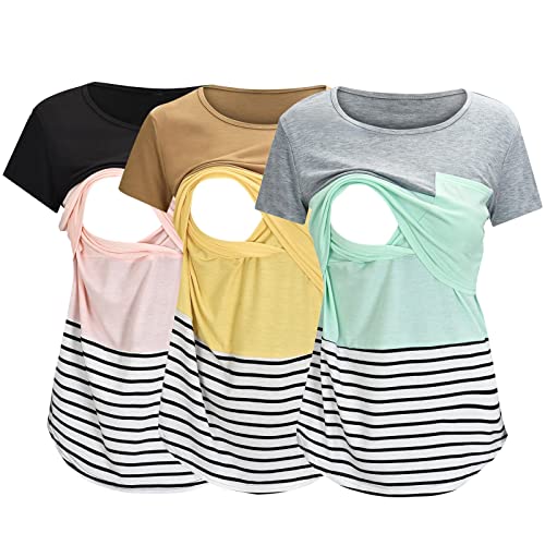 Damen Schwanger Oberteile 3/4 Ärmel Umstandsshirts Streifen Lose Umstandstops Mama Kleidung Schwangerschafts T-Shirt Schwangerschaft Mami Umstandsshirt Baby Spruch | Werdende Mama lustig ps693 von Zshosam