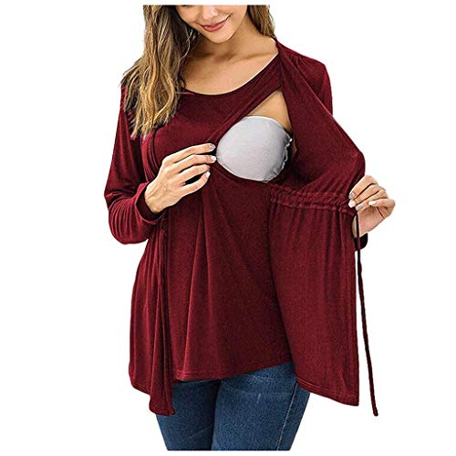 Damen Stillshirt Langarm Schwanger T-Shirt Kurzarm Ärmelloses Damen-Umstandskleid mit Knöpfen und hoher Taille für das tägliche Tragen oder die Babyparty Adeliges Kleid Bequem Umstandsbluse Top kf255 von Zshosam