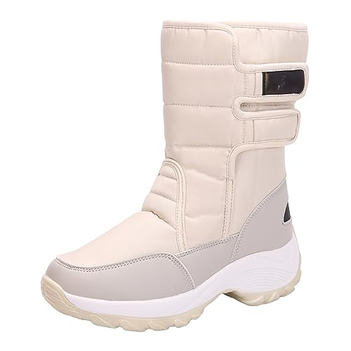 Schneestiefel Damen Wasserdicht, Stiefel für Damen mit Zipper Schneestiefel Warme Boots Winter Stiefeletten Damenschuhe Arbeitsschuhe Winterboots Damen Stiefel Outdoor (Stiefel Damen 01-White, 42) von Zshosam