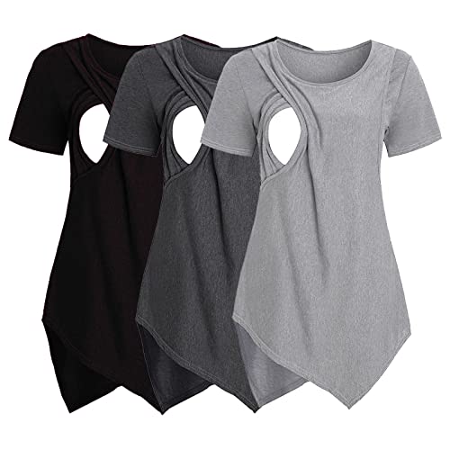 Stilltops Damen Mama Licious Female Stilloberteil 2er-Pack Women's Exploded Cotton Blend Tunic T-Shirt Maternity Damen Nursing Short Sleeve T-Shirt Damen Henley-Stillhemd Mit Schlanker Passform Z037 von Zshosam