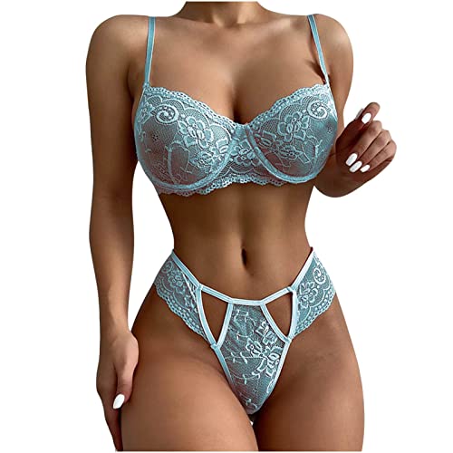 Zshosam Erotische Dessous-Set Damen Sexy Königsblau Erotik BH Lingerie Höhe Taille Reizwäsche Nachtwäsche Lace Spitze Unterwäsche und Slip Set Bodysuits Nachthemd Frontverschluss Babydoll Frauen von Zshosam