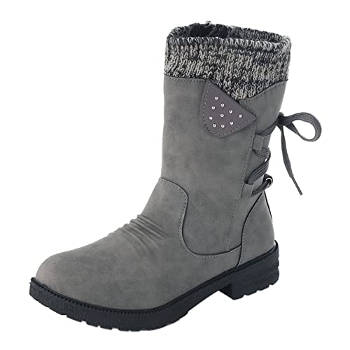 Zshosam Winterstiefel Damen Gefüttert, Stiefel Outdoor Schneestiefel Ankle Boots Warme Winter Stiefeletten Schuhe Damenschuhe Arbeitsschuhe Winterboots für rutschfeste (Stiefel Damen 02-Grey, 38) von Zshosam