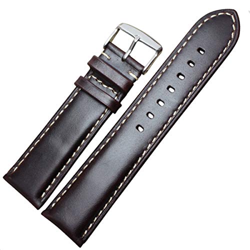 Handgefertigte Lederarmbänder Herren Damen Armband 18 19 20 21 22 24 mm Vintage Uhrenarmband Armband mit Silber polierter Schnalle, dunkelbraunes Silber, 20 mm von ZssmGood