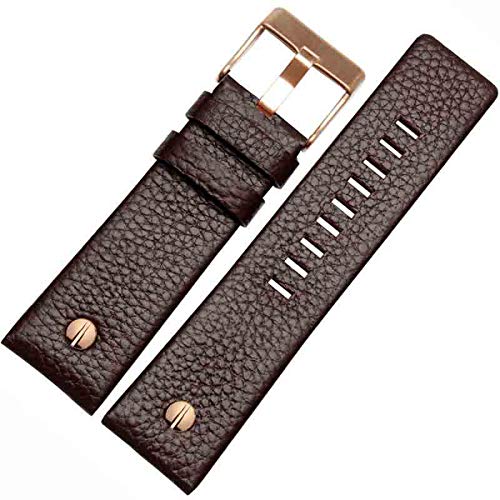 Lederarmband Mit Niet Uhrenarmband Gürtel Armband Männer Frauen Uhr Ersatz, Brown X Rose Gold, 30mm von ZssmGood