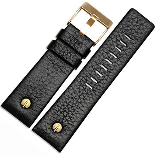 Lederarmband Mit Niet Uhrenarmband Gürtel Armband Männer Frauen Uhr Ersatz, Schwarzgold Schnalle, 24mm von ZssmGood