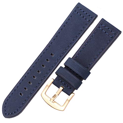 Rindsleder Uhrenarmbänder 18 20 22 24 mm Damen Herren Schnellverschluss Herren Damen Leder Vintage Uhrenarmband Armband, Blau Gold Schnalle, 18 mm von ZssmGood